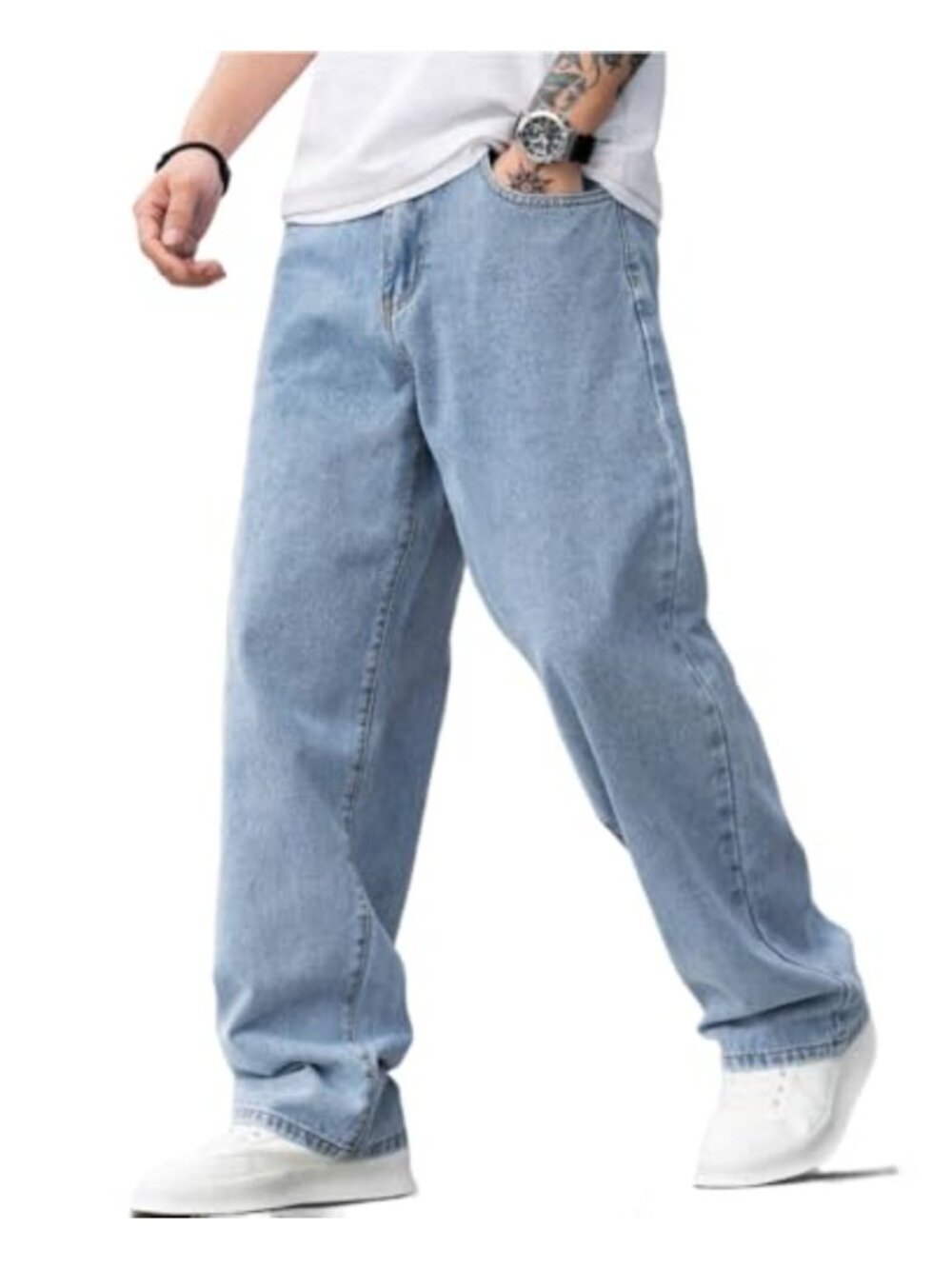 Men's Baggy Loose Fit Wide Leg Carpenter Jeans Cotton Blend Streetwear